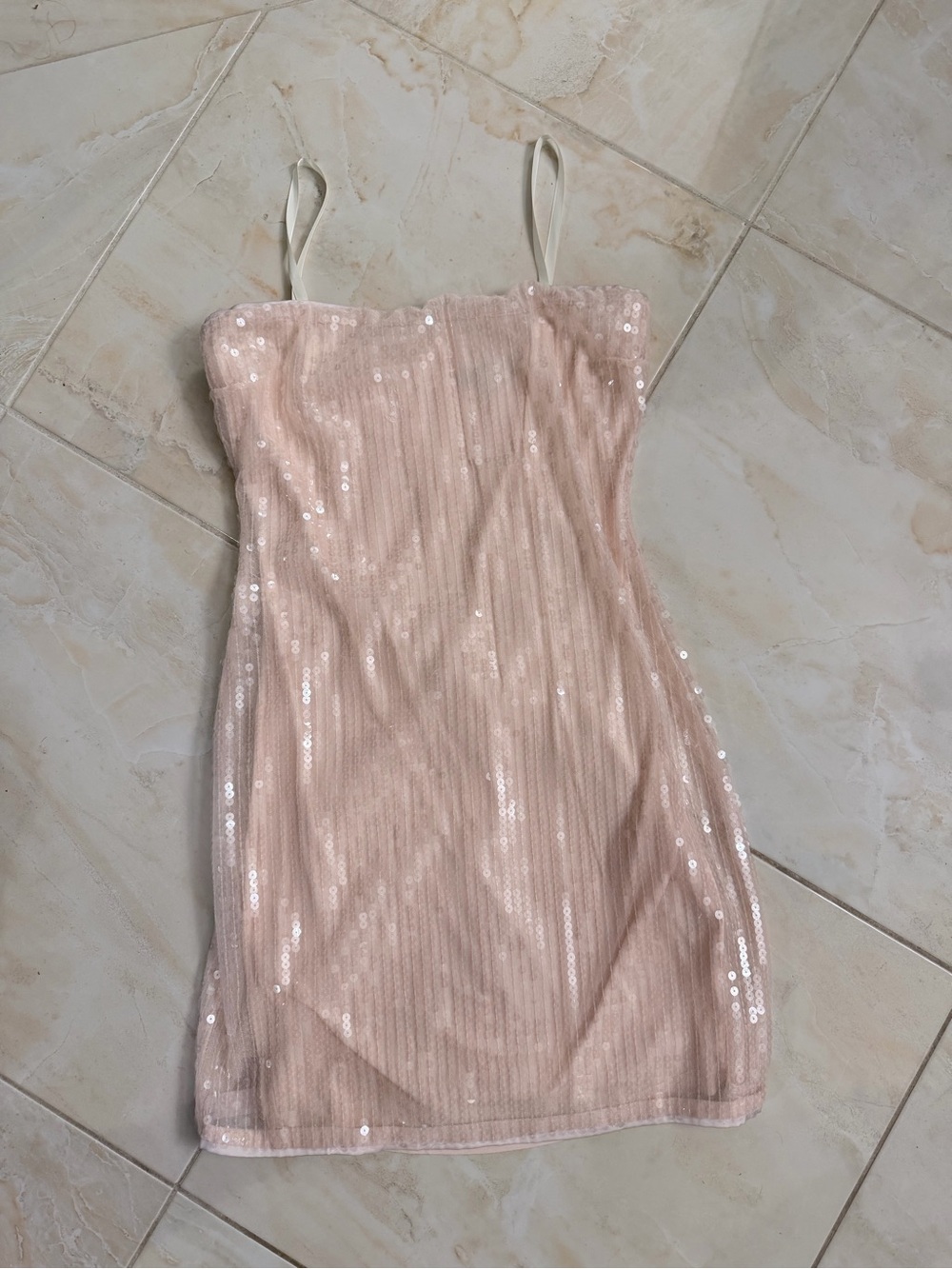 NWOT Blush Pink Sequin Spaghetti Strap Bodycon Dress